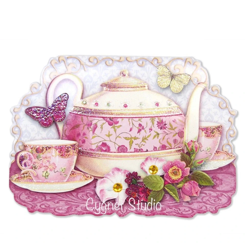 Punch Studio Floral Tea Time Die-Cut 3D Note Card (67524)
